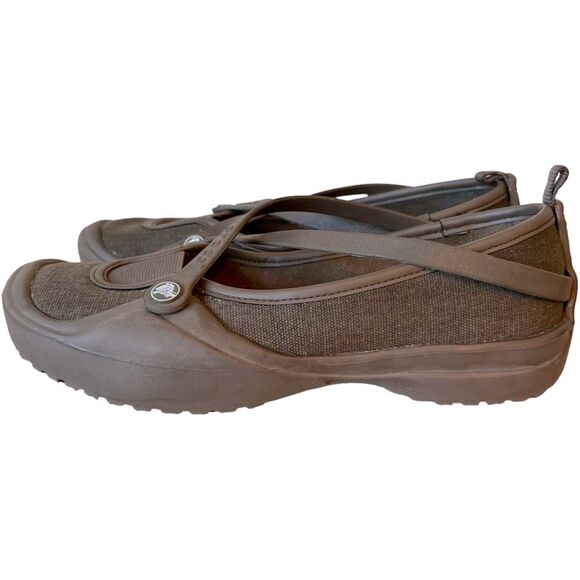 CROCS CELESTE Mary Jane Size 7 Brown Criss Cross Strap Mary Jane Slip On Shoes - Picture 6 of 14